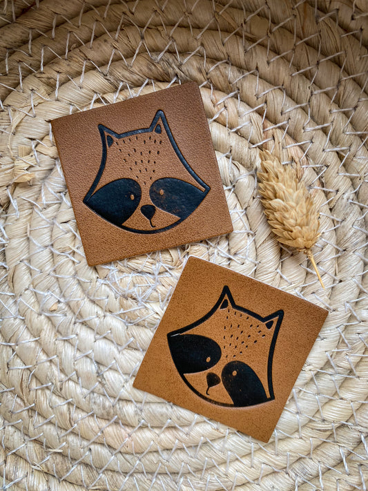 Waschbär Kopf - Kunstleder Label
