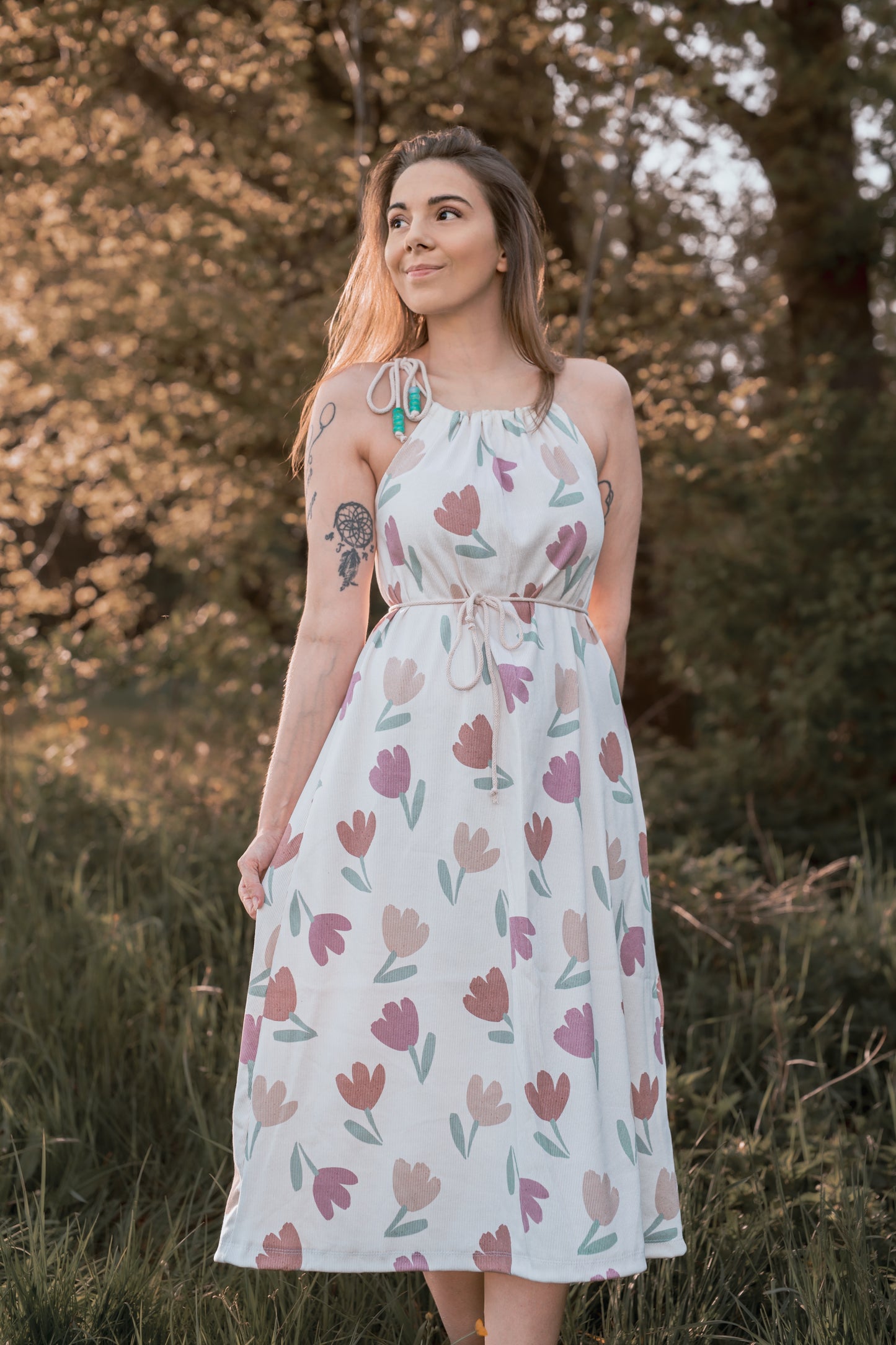Big Tulips cream - Rib Jersey