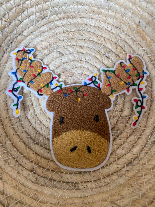 Elch mit Lichterkette - Chenille Patch