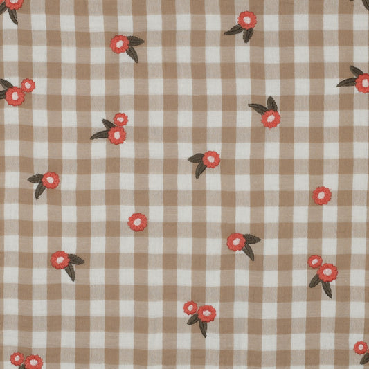 Musselin karos beige mit Blumen