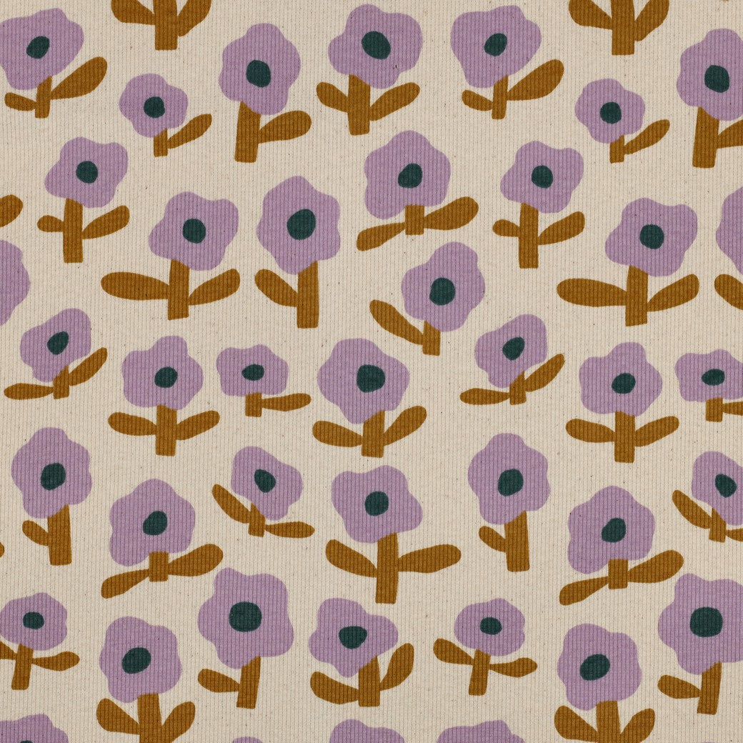 Blumen natural lavender - Rib Jersey