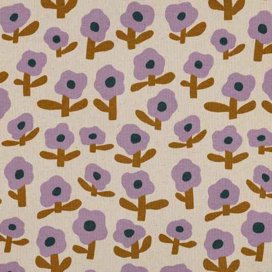 Blumen natural lavender - Rib Jersey