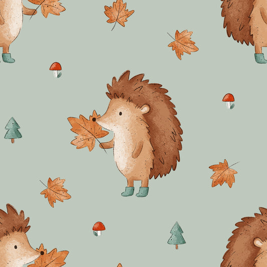 Igel im Herbst mint - French Terry