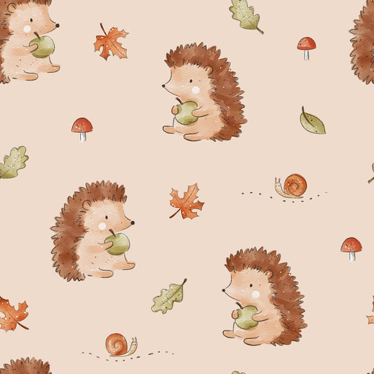Igel mit Apfel im Herbst  - Bio Rib Jersey