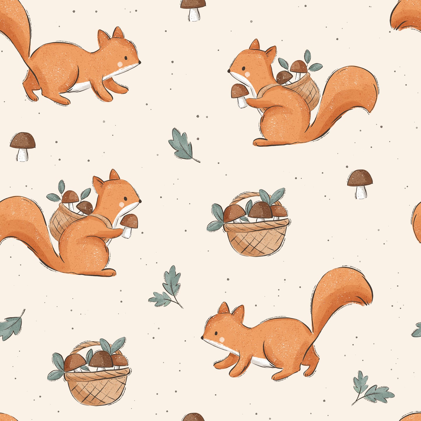 Eichhörnchen mit Körbchen - Blätter - Herbst - Bio Rib Jersey