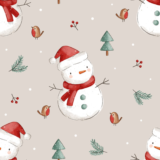Schneemann mit Weihnachtsmütze - French Terry