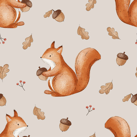 Eichhörnchen im Herbst beige - French Terry