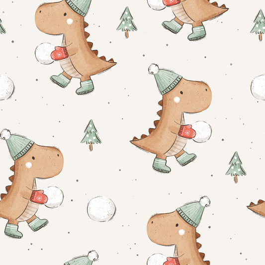 Dino im Winter mit Schneeball - French Terry