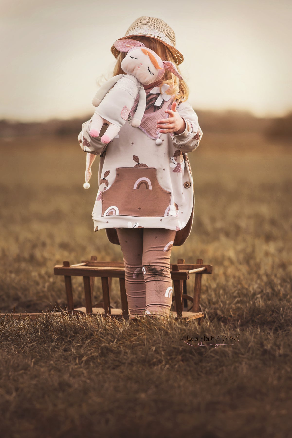 Fairy beige with brown Stars - French Terry