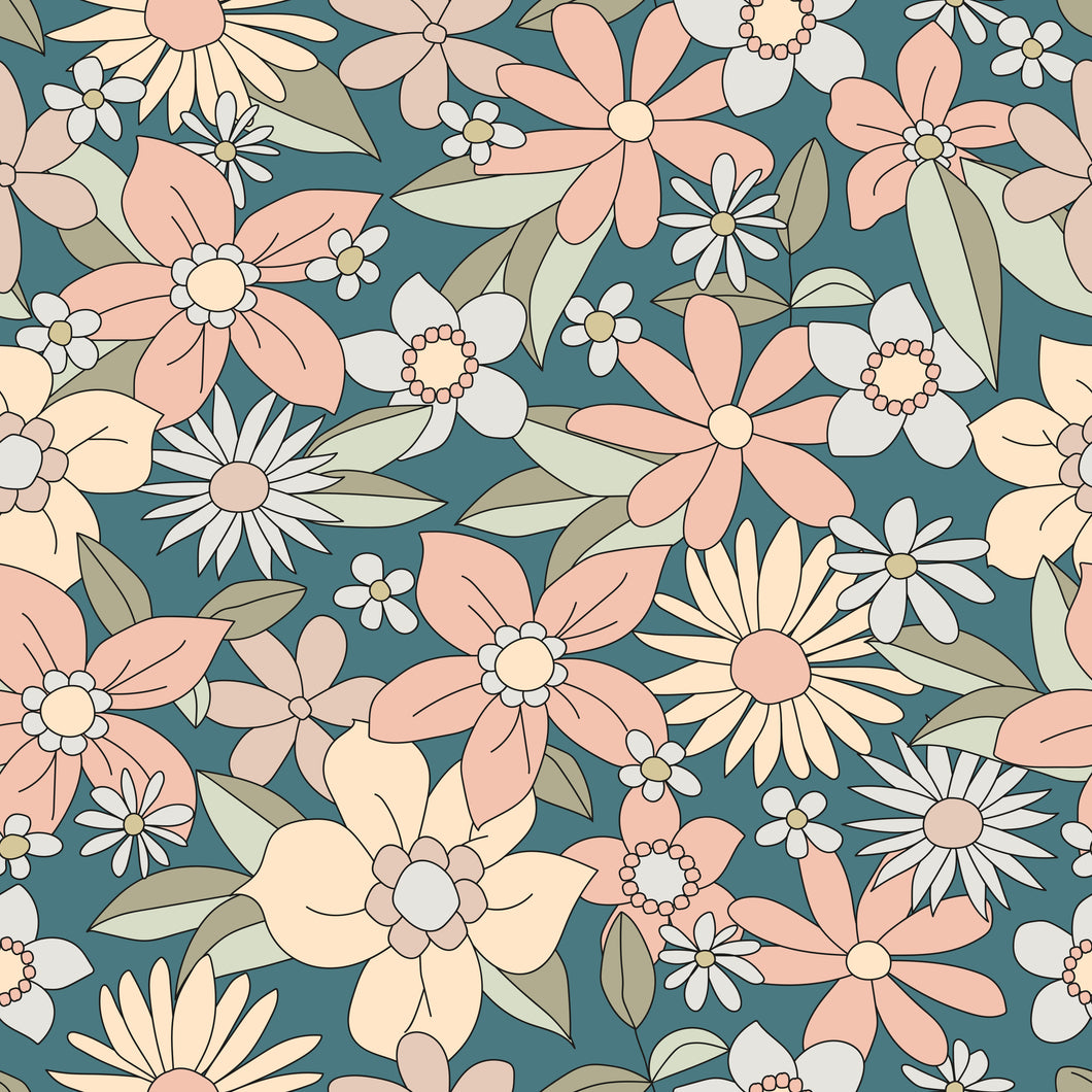Retro Blumen petrol