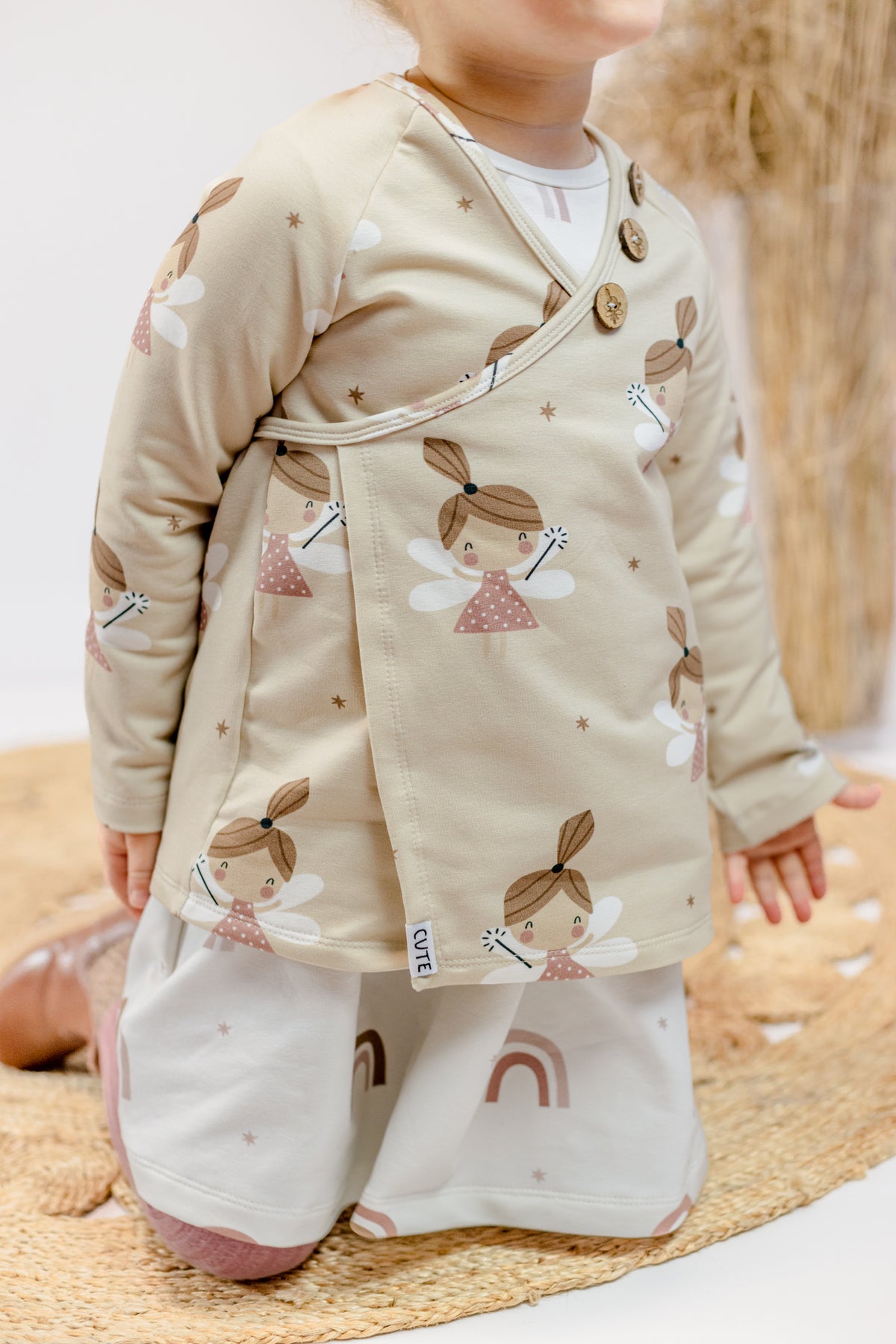 Fairy beige with brown Stars - French Terry