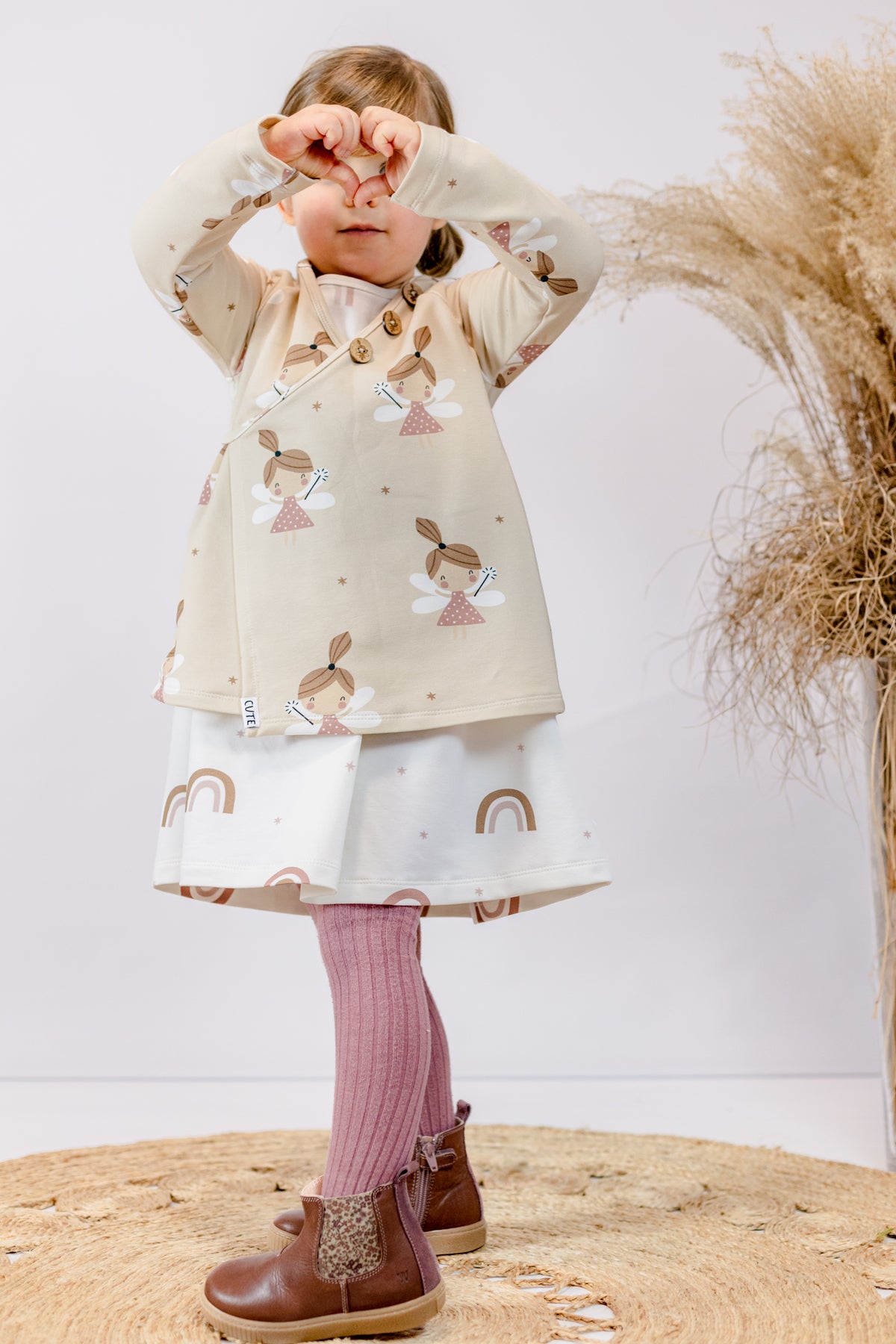 Fairy beige with brown Stars - French Terry
