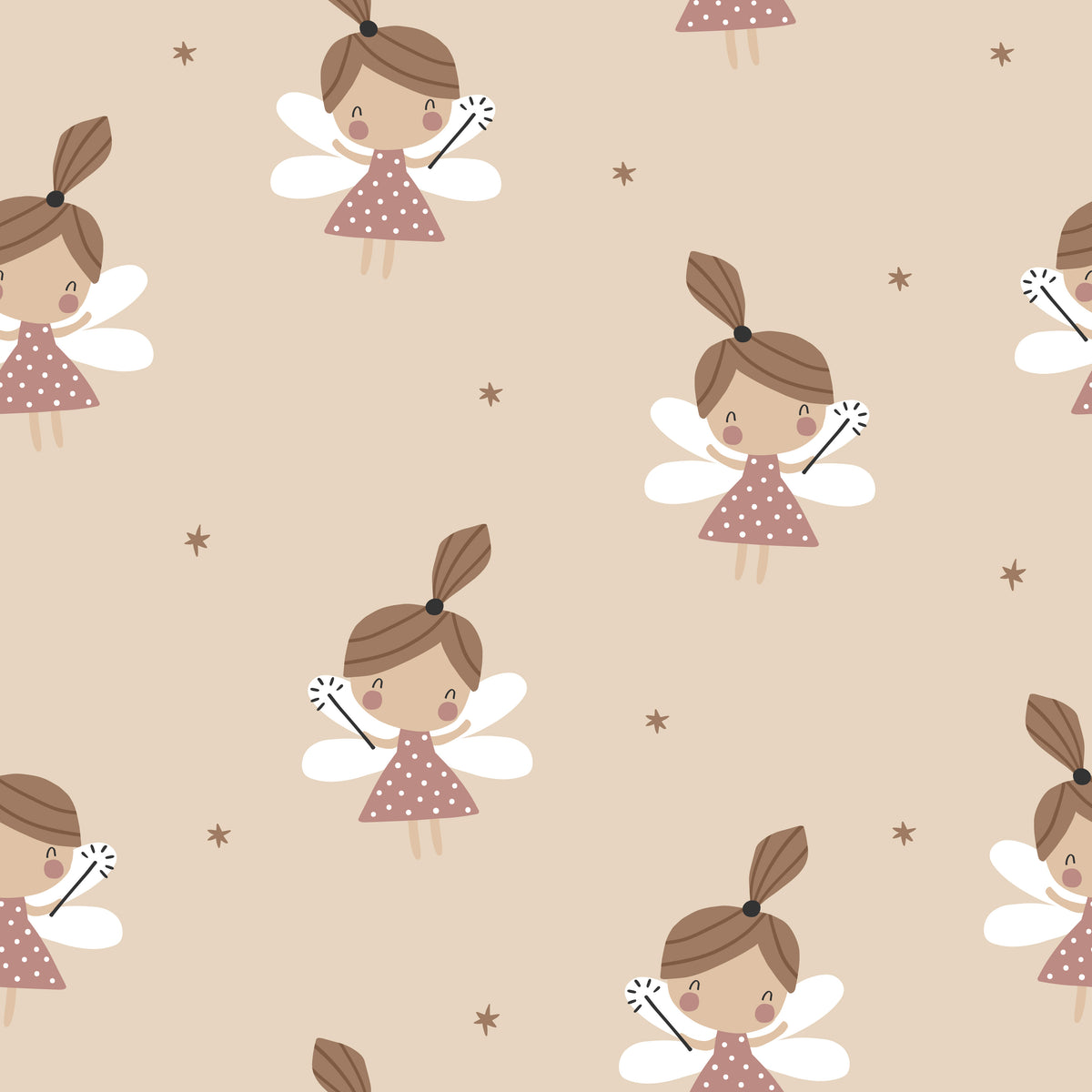 Fairy beige with brown Stars - French Terry