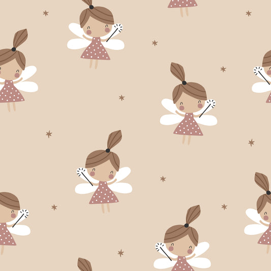 Fairy beige with brown Stars - French Terry